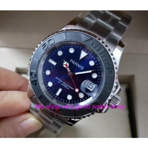 41mm parnis blue dial Sapphire crystal 5Bar waterproof 21 jewels automatic mechanical movement mens watch Mechanical watches 9