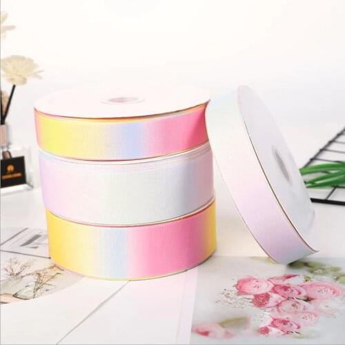 5yards/lot Grosgrain Ribbon Gradient Rainbow Thermal Transfer Lace Satin Ribbons for DIY Bow Craft Card Gifts Wrapping(25/40mm)