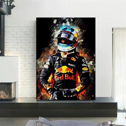 Abstract Professional F1 Racer Posters Daniel Ricciardo Canvas Painting Classic Racing Wall Art Car Picture for Room Bar Decor