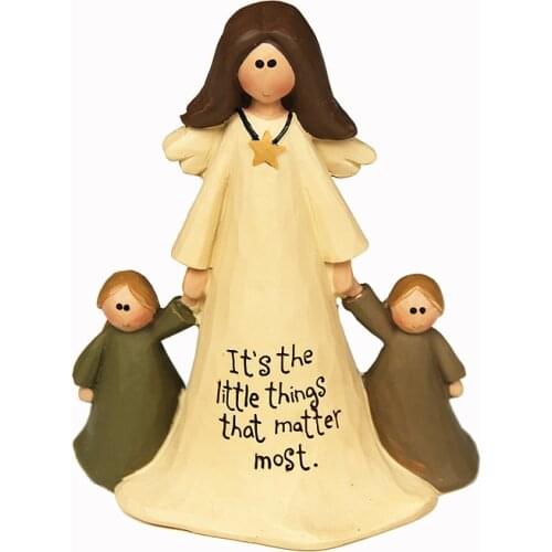 Home Decoration Accessories Family gifts Angel Figurines Mom Watching over 2 Baby Son Child Daughter Statue Decorative Decor