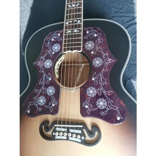 Free shipping vintage burst jumbo guitar flame maple solid spruce 200 body 43 inches satin acoustic electric guitar