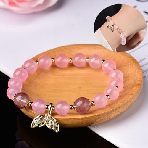 1PC Natural Rose Quartz Crystal Beads Bracelets Quartz Streche Bracelet Elastic Cord Pulserase Jewelry Beads Lovers Woman Gift