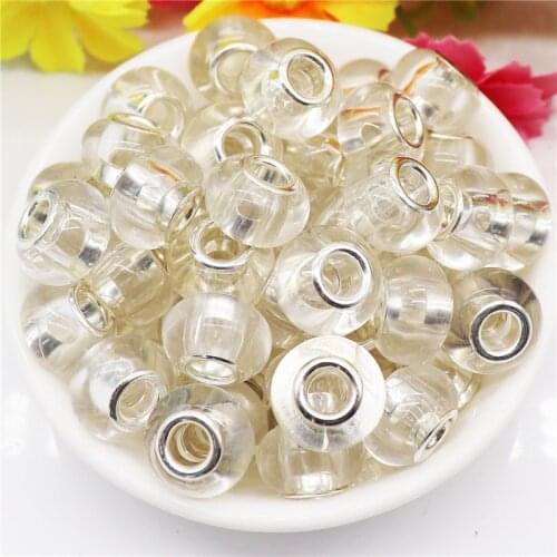 10Pcs White Clear Color Large Hole Plastic Resin European Beads Charms Fit Pandora Bracelet Necklace Hair Beads Jewelry Making