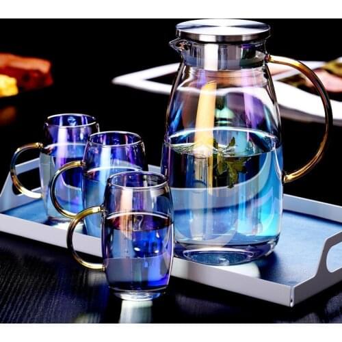 1.8L Colorful Glass Water Pot Heat-resistant Explosion-proof Large-capacity Glass kettle Teacup Drinkware Teapot Fruit Juice Jug