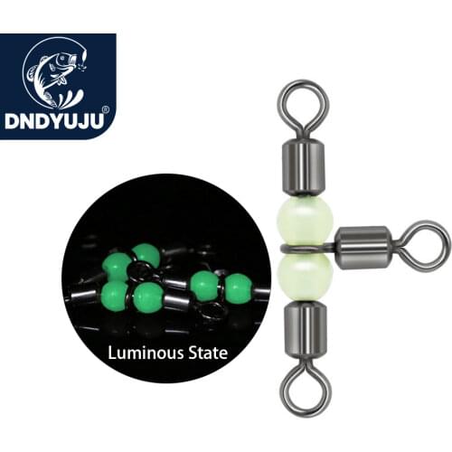 DNDYUJU 100/50pcs Luminous Fishing Swivel Connector Rolling Barrel 3 Way Fluorescent Beads Fishhook Lure Line Connector Tackle