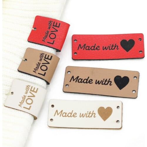20/50Pcs PU Leather Tags Handmade With Love Labels Sewing Craft Hand Made Tags For Clothes Bags Shoes Knitting Tags Lables 5x2CM