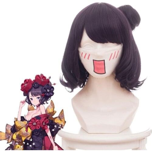 Fate Grand Order FGO Katsushika Hokusai initial Two Broken Purple Hair Bag Cos Wig Anime Cosplay Game Fluffy Curls Women Wig