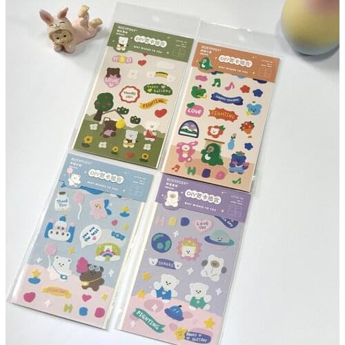 Kawaii Cartoon Bear Decorative Sticker DIY Greeting Card Set Postcard Scrapbooking Journal Stationery Stickers School Supplies
