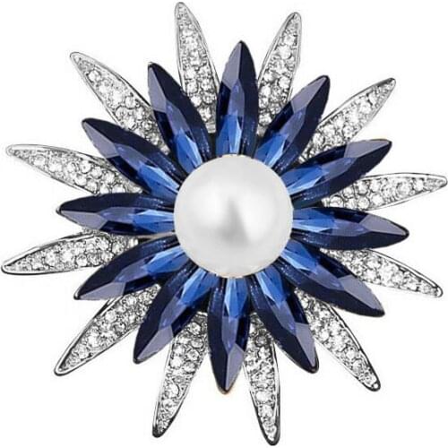 Korean Crystal Sunflower Brooch Pearl Rhinestone Lapel Pin Womens Shirt Corsage Scarf Buckle Badge Fashion Jewelry Accessories