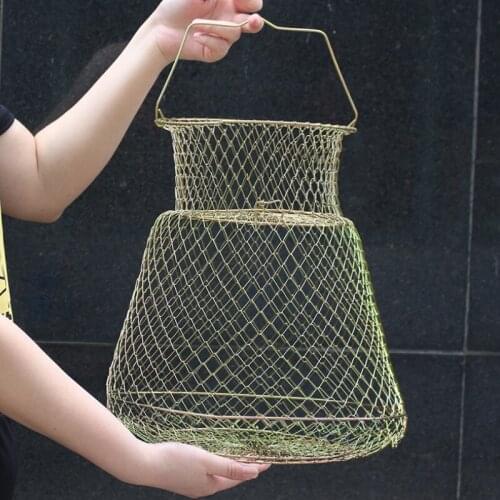 1PCS Foldable Metal Net Fish Basket Steel Wire Fishing Cages Fish Protection Accessories Outdoor Portable Crab Angling Tackle