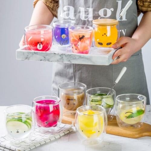 Creative Cute Bear Double-layer Coffee Tea Mug Double Glass Cup Carton Animal Milk Glass Lady Lovely Christmas Gift New Year2021