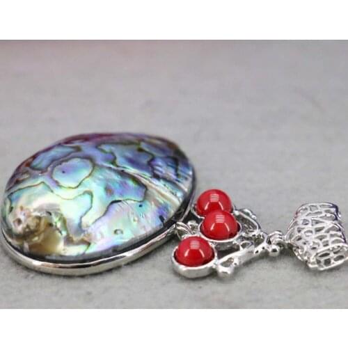L001 New marine natural color shell abalone shell red coral bead pendant,Necklace for female fashion wholesale DIY