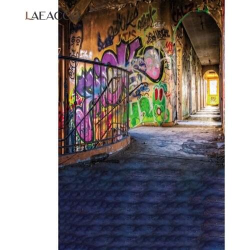 Laeacco Old Building Interior Colored Graffiti Grunge Background Wall Baby Customized Photocall Portrait Photography Backdrops
