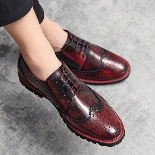 New Print Genuine Leather Shoes Men Formal Dress Shoes British Gentleman Brogue Shoes Slip-On Men Oxfords Shoes