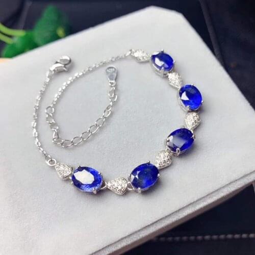 Natural And Real Sapphire chain bracelet Free shipping Natural real sapphire 925 sterling silver
