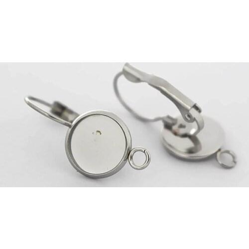Stainless Steel 316L Clip Hook Earrings Base Blank Round Bezel Glass Cameo Cabochon Wire Ear Clip Earrings Settings DIY Findings