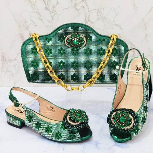 New Green Color Italian Ladies Shoes and Bag Set High Quality African Wedding Shoes and Bag Set High Quality African Shoes