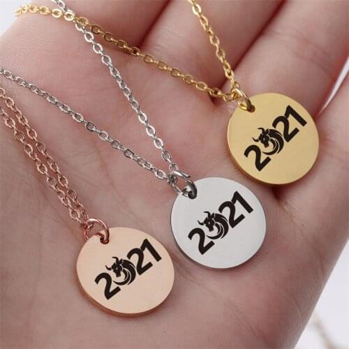NEW 2021 Jewelry Round Stainless Steel Personality Simple Necklace Pendant for Women