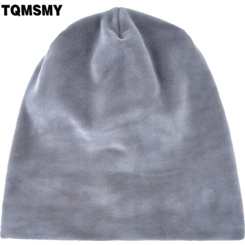 TQMSMY Solid Color Plain Knitted Hats Velvet Skullies Beanies For Women Keep Warm Hat Autumn Winter Outdoor Knit Hats TMDH34