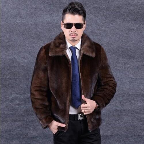 Autumn faux mink leather jacket mens winter thicken warm fur leather coat men loose jackets jaqueta de couro brown zipper 3XL