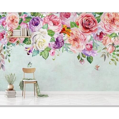 Papel de parede Modern hand drawn watercolor rose flower 3d wallpaper,living room kitchen tv sofa wall bedroom restaurant mural