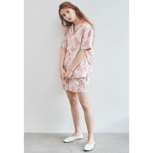Pyjamas Women Ice Cream Satin Cotton Girls Pajamas Printed Peach Short-sleeved Shorts Suit Home Service
