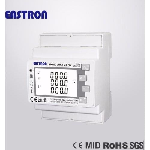 SDM630 MCT-2T MID, 1/5A CT connected, Dual Input Multifunction Power Meter for Lighting and Power, RS485 Modbus RTU,MID Approved