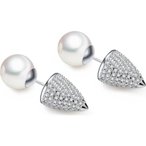 Zlxgirl jewelry women brand pearl stud earrings wedding jewelry high quality cubic zircon earrings brincos piercings free ship
