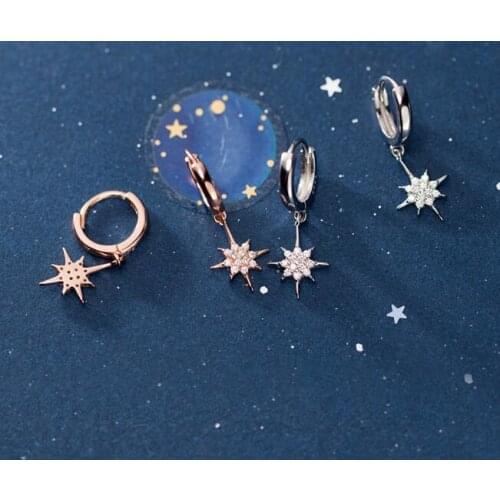 Authentic 100% 925 Sterling Silver fine Jewelry GOLD/White Star cz Hoop HUggie Earrings gtle2923