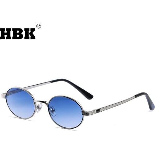 HBK New Retro Round Sunglasses Reflective Colorful Punk Sunglasses Women Men Metal Small Eyewear Luxury Brand Design UV400