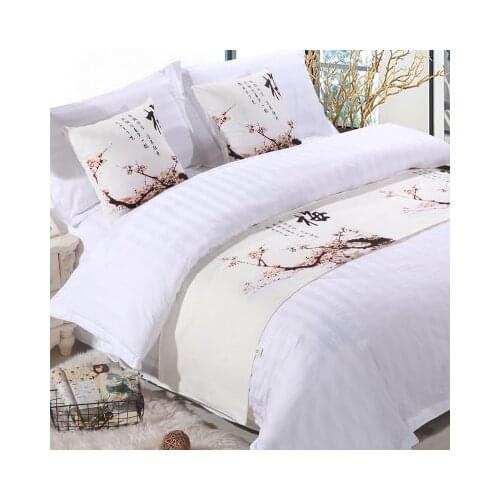 Modern bed tail towel Prunus mume Bed article china Ink painting bed runner flag Lotus leaf Violet Botany bed table runner