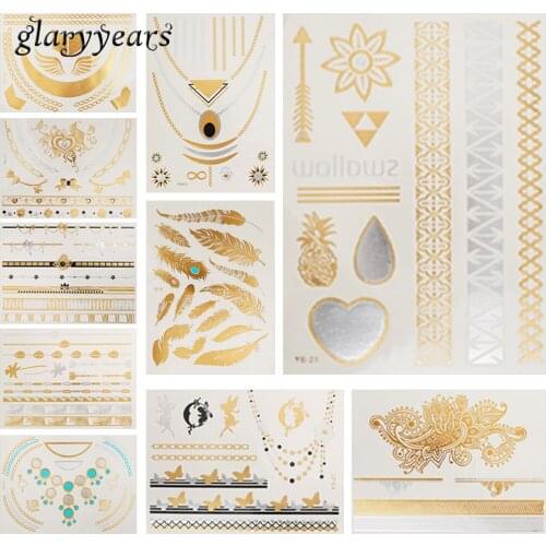 10 Pieces Metallic Tattoo Temporary Body Art Sticker Flash Totem Butterfly Angel Design Bracelet Jewelry Chain Tattoo Fake Decal