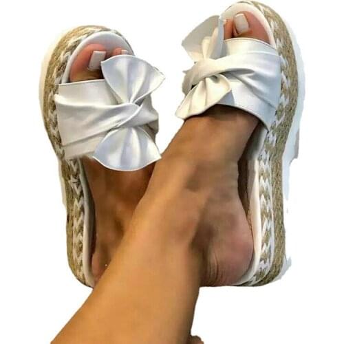 Large size womens shoes - word slippers for women wearing summer wedges with bow slippers for women beach hemp rope