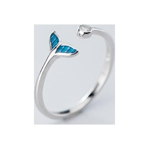 Sole Memory Sen Department Sweet Blue Fishtail Zircon Cute 925 Sterling Silver Female Resizable Opening Rings SRI266