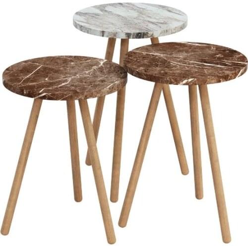 Triple Zigon Coffee Table Wood Pedestal Round Marble Patterned Design Perla And Ephesus