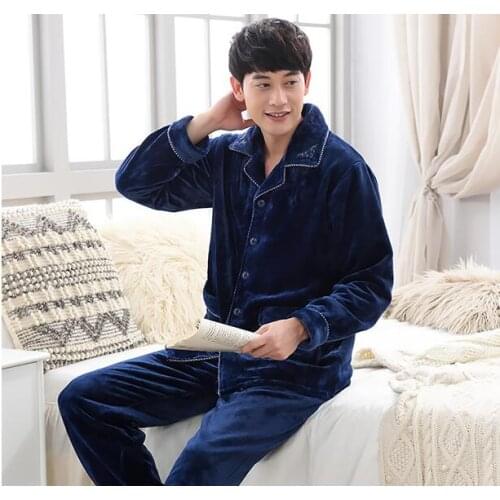 Winter Men Pajamas thick set Nightie Flannel Sleep wear