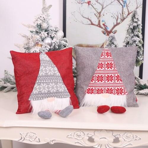 1pc White Beard Cartoon Hanging Feet Santa Claus Christmas Cushion Pillow Cover Xmas Home Living Room Decor Happy New Year Gifts
