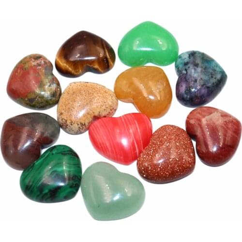 10pcs Natural Agates Quartz Jades Turquoises Heart Shape Cabochons Stone Beads Fashion Gemstones Diy Necklace Accessories 15MM
