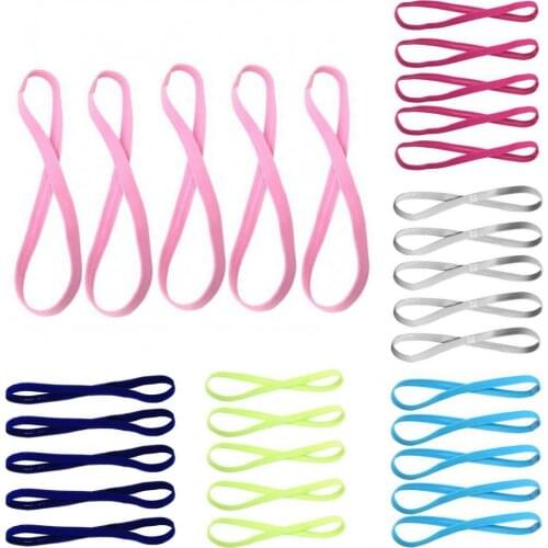 5Pcs Candy Color Elastic Sports Headband Yoga Jogging Football Non-slip Elastic Rubber Headband Headband Elastic Cord