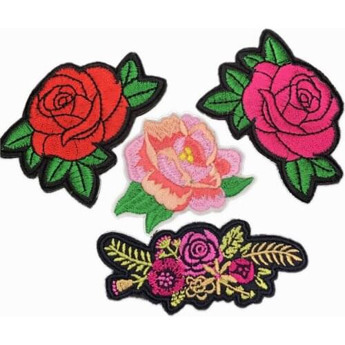 50pcs/lot Rose Flower Embroidery Patches Letters Clothing Decoration Accessories Diy Iron Heat Transfer Applique Clothes