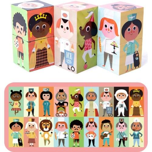 6Pcs Wooden Block Stack Game 3D Character Puzzle Cube Preschool Early Educational Building Toy For Toddler Children