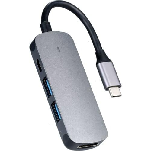 Type-C 4-in-1 Hub Type-C to HD Adapter Support 4K@30Hz/USB3.0 with Speed up to 5Gbps/USB 2.0/Type-C 5V Power Input/Plug&Play