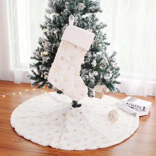 90cm/122cm White Tree Skirt High-grade Plush Sequins Embroidered Christmas Tree Skirt Ornamentation for Home New Year Xmas Decor