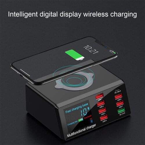 100W Wireless USB Charger Dock 18W PD QC3.0 Fast Charge Station Smart LED Display 8 Ports USB For Samsung Huawei iPhone NEW LN