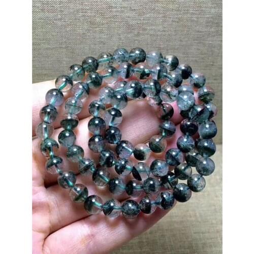 3rows Natural Green Phantom Ghost Quartz Crystal stone Bracelet 7.2mm