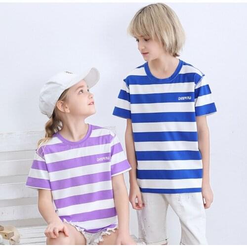 100% cotton Kids Striped T Shirts Vintage O-neck Oversized Teens Boys Girls Tshirt Summer Tops Plus Size Sport Vintage T-shirt