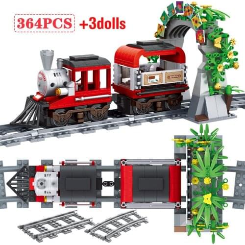City DIY Hot Steam Train Rail Tracks Train Station Building Blocks Technic Classic carriage railway Brick Toy for Children gifts