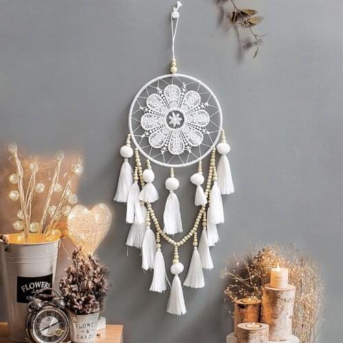 Dreamcatchers Handmade Tapestry Macrame Feather White Tassel Boho Wall Hanging Living Room Bedroom Wind Chimes Home Decor Gift