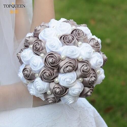 TOPQUEEN F4-AVT Bride Flower Bouquet Bridal Artificial Flower Bouquet Bridesmaid Bouquet Pearl Ribbon Valentines Day Bouquets