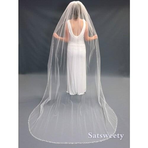 Custom made Beaded Edge Bridal Veils 1 layers Chapel Length Ivory/white Veil for Bridal Tulle Wedding Veil